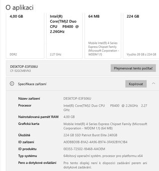 Odolný Panasonic Toughbook CF-52,CPU P8400,SSD 240GB,RAM 4GB - 4