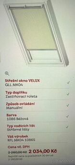 Vnitřní zastíňovací roleta Velux na okno GLL MK04 - 4
