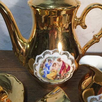 zlatý servis Tři grácie konvice cukřenka šálky s podšálky - 4