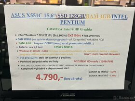 ASUS X551C 15,6"/SSD 128GB/RAM 4GB/INTEL PENTIUM - 4