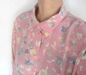 Vintage růžová romantická květovaná košile větší velikost - 4