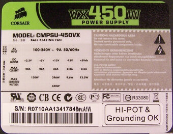 Kvalitní zdroj CORSAIR VX450W, 450Watt, plně funkční - 4
