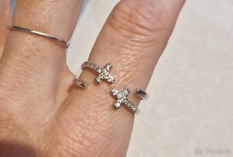 Nový dámský stříbrný prsten prstýnek 925 otevřený kříže kříž - 4