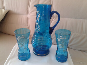 Přátelská souprava modré sklo s malbou - 4