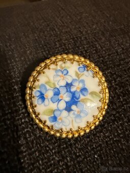 Brož malovaný porcelán s pomněnkami - 4