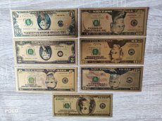 Zlaté bankovky 7ks $ Dolar a různé bankovky - 4