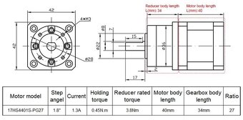 Krokový motor s planetovou převodovkou 17HS4401-PG27 - 4