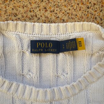 Ralph Lauren Polo dámský bílý copánkový svetr | vel. L - 4