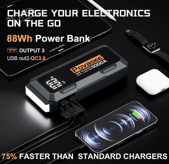 Startovací adaptér Povasee A40 pro autobaterii 5000A, 12V - 4