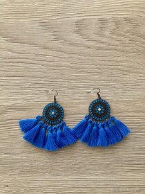 Krásné modré náušnice s třásněmi - 4