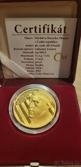 Prodám 2 ks zlatých invest. mincí 1oz- Barack Obama v ČR - 4