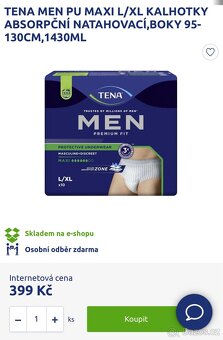 Inkontinenční kalhotky natahovací XL/L pleny, TENA MEN - 4