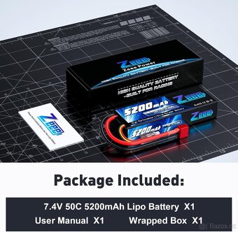 Zeee 2S 5200mah Lipo baterie 7.4V 50C Pevné pouzdro s Deans - 4