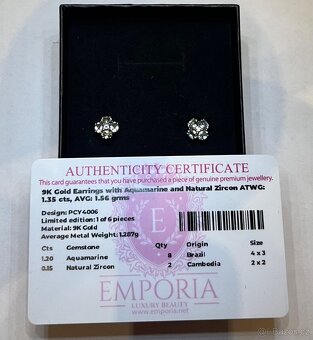 Zlaté náušnice se zirkony a akvamaríny - 4