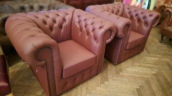 Nová, Chesterfield sedačka s pravé kůže 3+1+1, Top cena - 4