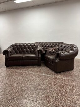 CHESTERFIELD ŠTÝL,KOŽENÁ 3+2+1,TMAVO-HNEDÁ - 4