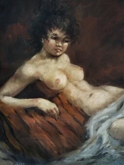 obraz DÍVENKA, akt, olej, Karel V. Skála - 4