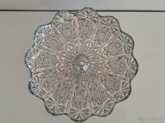 Skleněná, stříbrná retro mísa na nožce – lisované sklo - 4