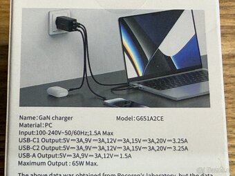 Rocoren 65W GaN adaptér 1x USB-A + 2x USB-C nabíječka NOVÁ - 4