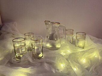 Křišťálový, zdobený džbán a sada sklenic - 4