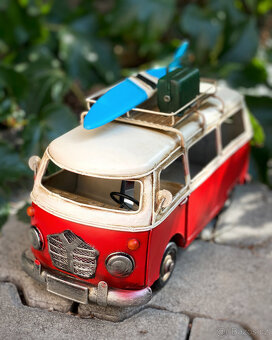 Plechový retro autobus surfing - kovová modelová replika - 4