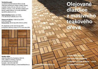 Teakové terasové zahradní dlaždice 30x30x2,5 cm olejované - 4