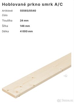 Hoblované desky smrk - 52,2 m2 (rozměr 4000x146x24) - 4