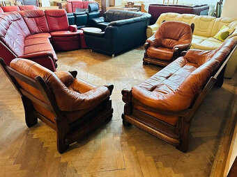 589 Rustikální kožená sedací souprava sedačka 3+1+1 masiv - 4