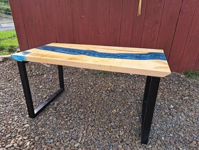 Epoxidový stůl modrý + masiv - 4