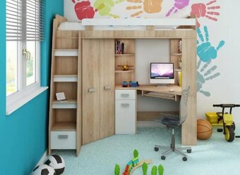 Rohová patrová postel Alina (L) Sonoma + bílá - 4