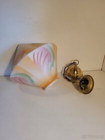 mosazný lustr, pěkné Art Deco stínidlo - 4