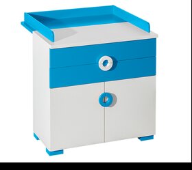 dětská postýlka a komody vč.přebalovacího pultu bílá/modrá - 4