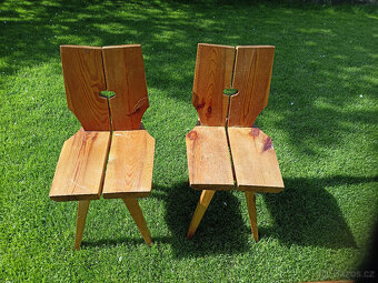 Selský, masivní stůl a dvě židle - 4