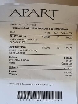 Stříbrné 925/100, snubní prsteny Apart, nenošené. - 4