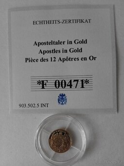 Nejmenší mince světa 0,5 gr 12.apoštolů , zlato 585/1000 - 4