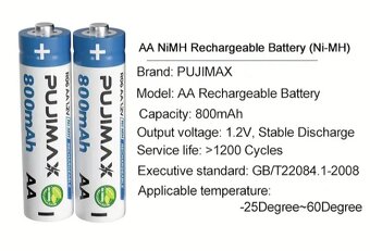 PUJIMAX® AA - 1 x 800mAh, Ni-MH dobíjecí baterie 1200x, NOVÁ - 4