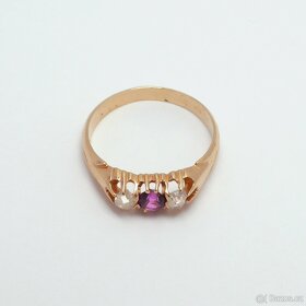 Zlatý prsten s diamanty a ametystem - 4