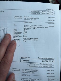 Okno PVC Gealan 1460x1435MM, antracit/bílá, trojsklo Ug=0.5 - 4