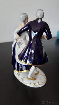 Royal dux porcelánová soška rokokový pár kobaltový - 4