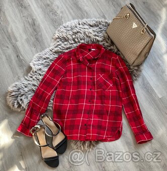 Červená kostkovaná košile H&M vel.34 100%bavlna - 4