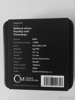 Stříbrná mince Pravěký svět - Triceratops proof - 4