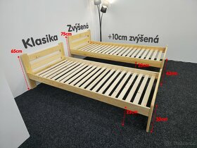 Prodám Nové postele zvýšené s roštem 80 či 90x200cm. - 4
