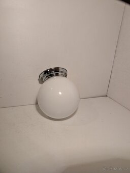 Art Deco lustr z niklované mosazi, bílé opálové stínidlo - 4