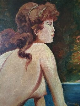 obraz DÍVKA NA BŘEHU, akt, olej, sign. 1958 - 4