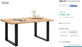 Jídelní stůl, dub, 160/75/90 cm, značka James WOOD - 4