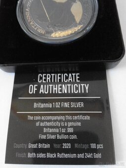 Stříbrná mince Britania , číslovaná , zdobena zlatem - 4