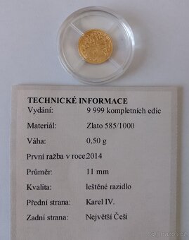 Zlatá mince 0,5 gr Karel IV, au 585 - 4