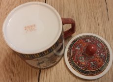 Čínský hrníček porcelán červený zdobený - 4