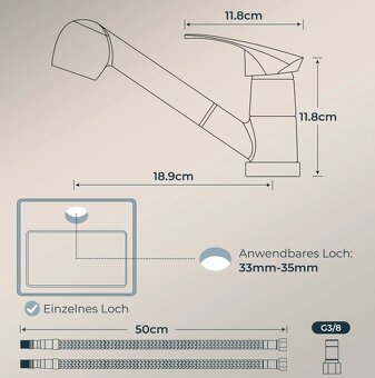 Kuchyňská dřezová baterie výsuvná - matná černá - 4