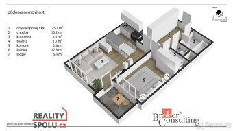 Pronájem, byty/2+kk, 56 m2, Jana Hrubého 373, 53009 Pardubic - 4